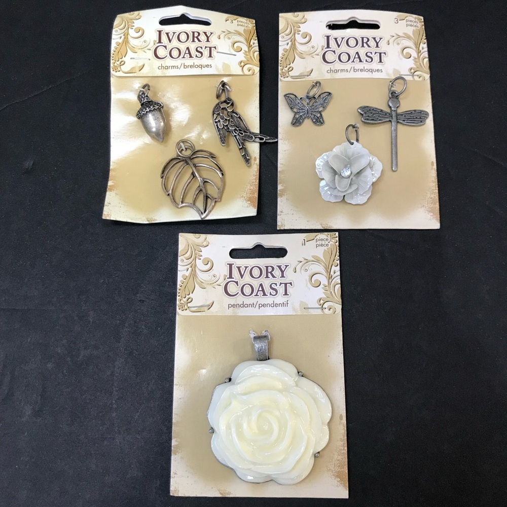 NEW - Lot of Ivory Coast Charms Flower Rose Acorn Leaf Dragonfly butterfly